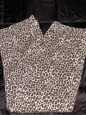 Leopard Print Wide Leg Pants - Brown & Cream Animal Print